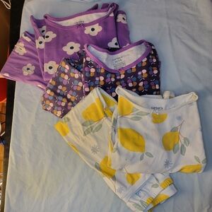 3-pack Of Carter's Pajama Sets- Lemon, Butterfly, Flower